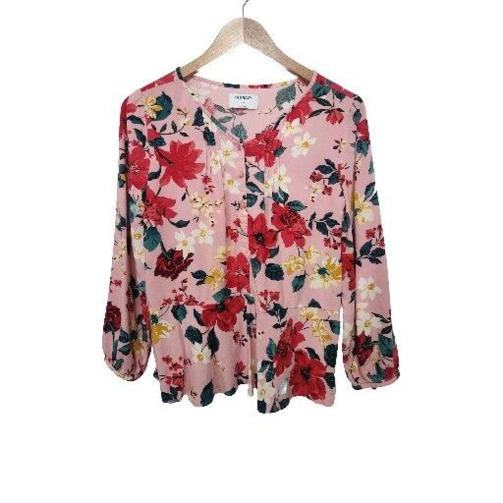 Old Navy Girls Pink Floral Top XXL 16 Pullover Peplum Long Sleeve Pintucks